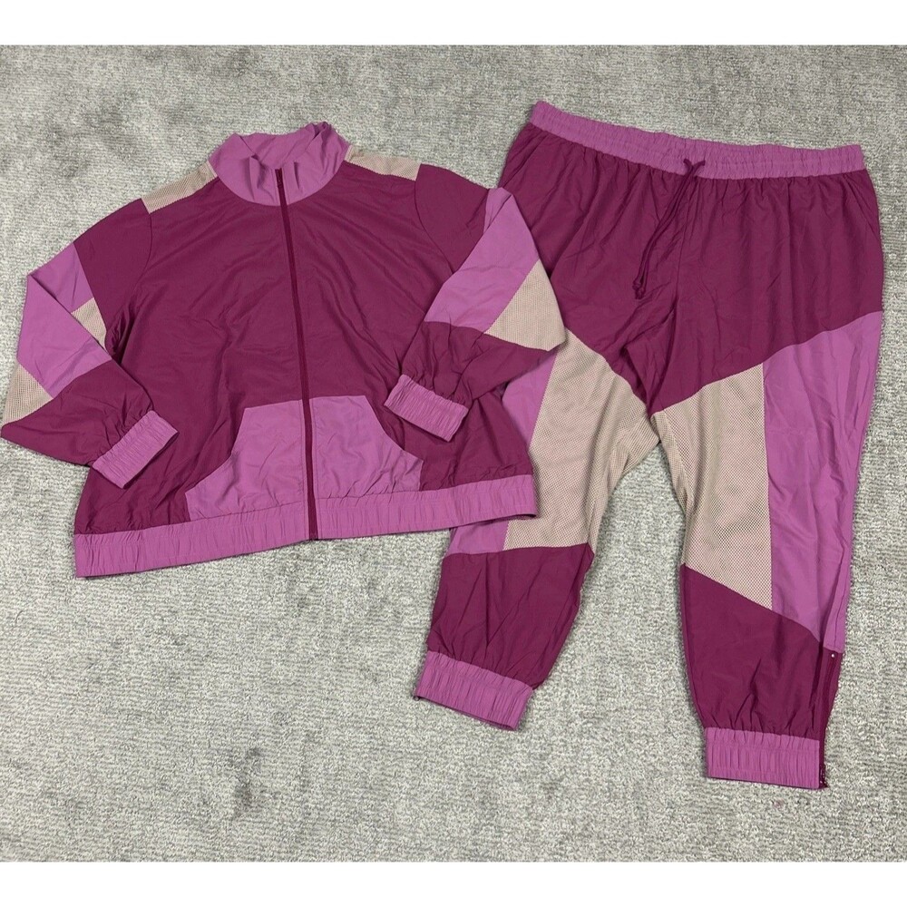 Ashro Windbreaker Jacket & Pants Womens 3X Tracksuit Pink Athletic Pockets
